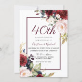 Burgundy Blush Floral 40th Wedding Anniversary Invitation (Front)