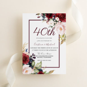 Burgundy Blush Floral 40th Wedding Anniversary Invitation
