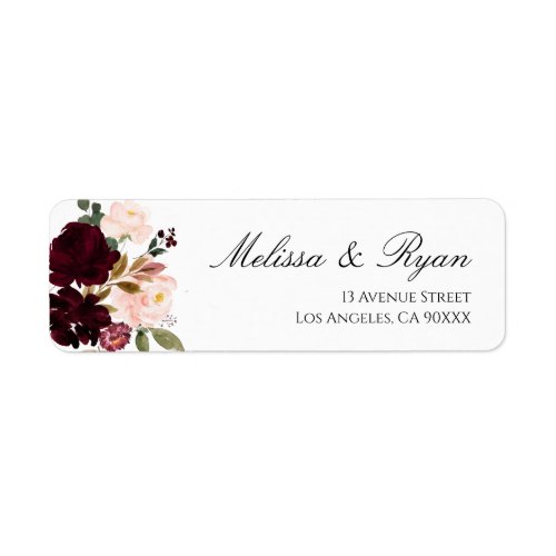 burgundy blush floral address label