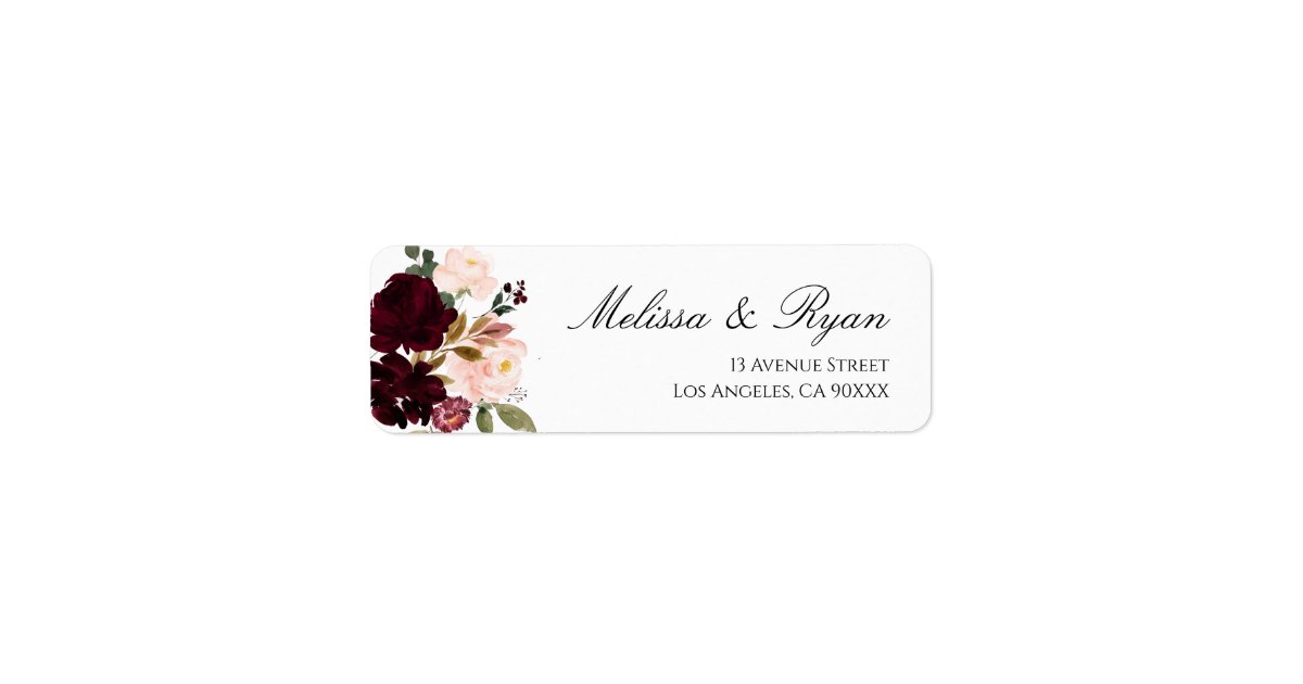 burgundy blush floral address label | Zazzle