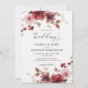 Burgundy Blush Floral All In 1 QR Code Wedding Invitation
