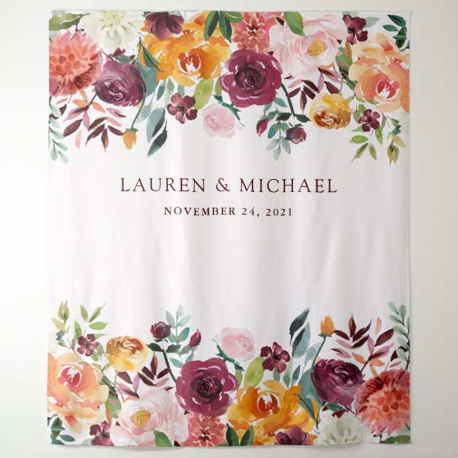 Burgundy Blush Floral Backdrop | Photo Booth Prop (Front)