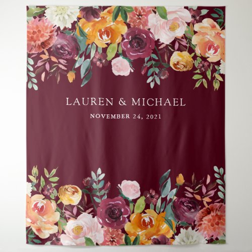 Burgundy Blush Floral Backdrop  Photo Booth Prop