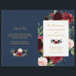 Burgundy Blush Floral Blue Folded Wedding Program<br><div class="desc">Create the perfect wedding program with this "Burgundy Floral Faux Gold Foil Navy Blue" template. This high-quality design is easy to customize to be uniquely yours! (1) Note that the cards arrive flat, and you'll need to Fold Down the Middle to convert them to folded papers. (2) For further customization,...</div>