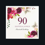 Burgundy Blush Floral Boho 90th Birthday Party Napkins<br><div class="desc">Burgundy Blush Floral Boho 90th Birthday Party

See our store for matching invitation,  Envelope and napkins
Also matching coffee mugs</div>
