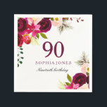 Burgundy Blush Floral Boho 90th Birthday Party Napkins<br><div class="desc">Burgundy Blush Floral Boho 90th Birthday Party

See our store for matching invitation,  Envelope and napkins
Also matching coffee mugs</div>