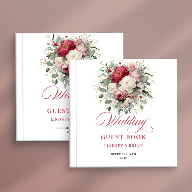 Burgundy Blush Floral Boho Wedding Guest Book (Burgundy Blush Floral Boho Wedding Guest Book)