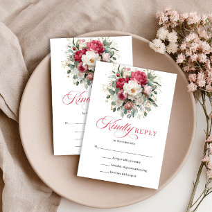 Burgundy Blush Floral Boho Wedding RSVP Card