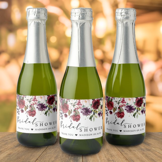 Burgundy Blush Floral Bridal Shower Favor Sparkling Wine Label (Burgundy Blush Floral Bridal Shower Favor Sparkling Wine Label)