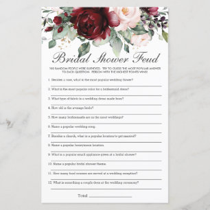 Burgundy Blush Floral Bridal Shower Feud Game