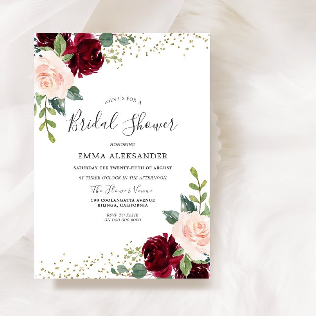 Burgundy Blush Floral Bridal Shower Invitation