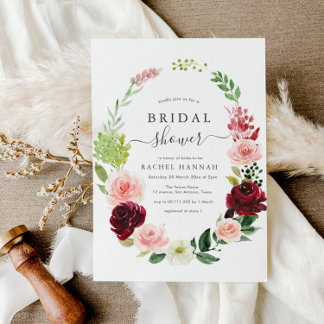 burgundy blush floral bridal shower invitation