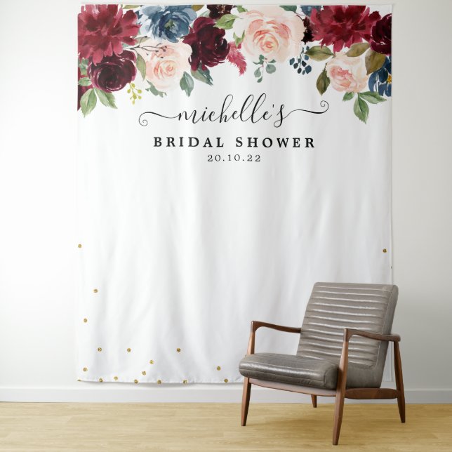 Burgundy Blush Floral Bridal shower Photo Backdrop (In Situ)