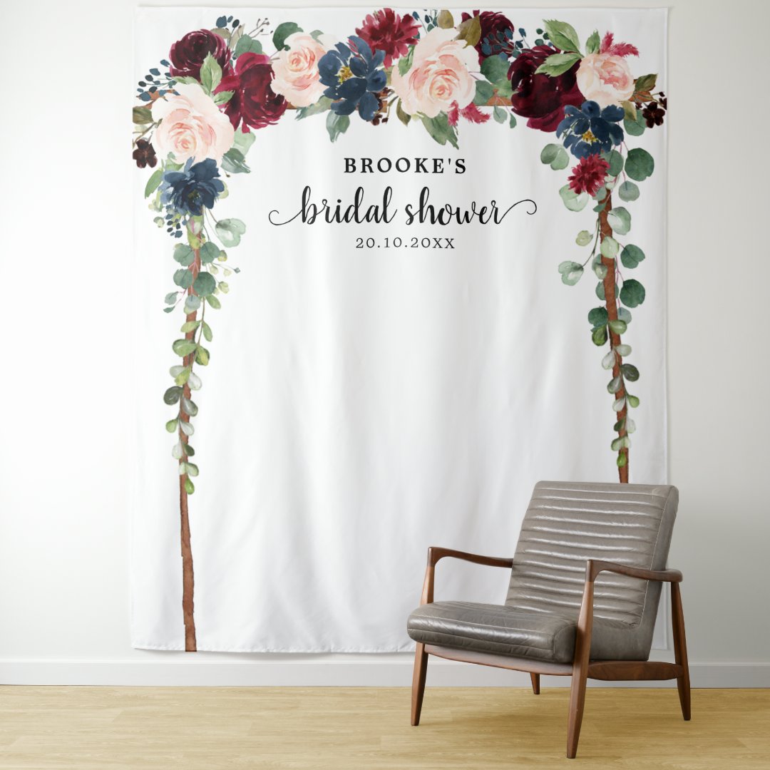 Burgundy Blush Floral Bridal shower Photo Backdrop Zazzle