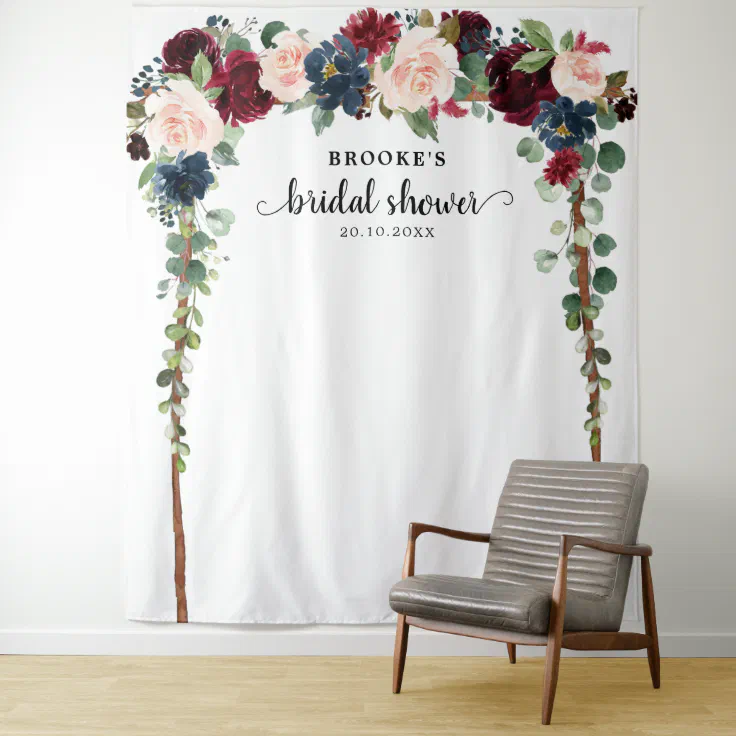 Burgundy Blush Floral Bridal shower Photo Backdrop | Zazzle Burgundy Blush Floral Bridal shower Photo Backdrop | Zazzle