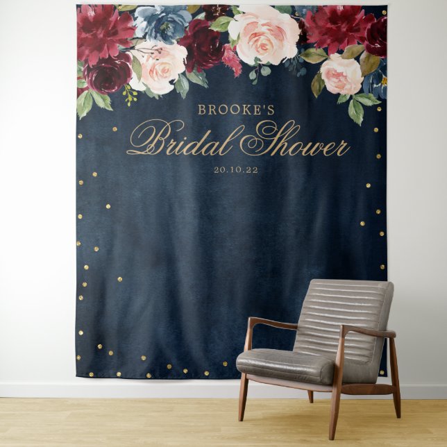 Burgundy Blush Floral Bridal shower Photo Backdrop (In Situ)