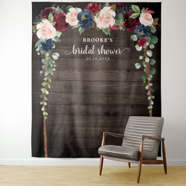 Burgundy Blush Floral Bridal shower Photo Backdrop (In Situ)