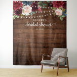 Burgundy Blush Floral Bridal shower Photo Backdrop<br><div class="desc">Watercolor Burgundy Red Navy Floral Rustic Boho bridal shower photo backdrop / photo booth prop features a stunning bouquet of blush, navy blue burgundy, and marsala rose flowers with lush green botanical leaves and eucalyptus leaves and String lights . This colorful design will be perfect for fall / midsummer rustic...</div>