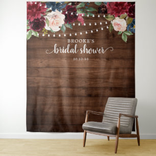 Burgundy Blush Floral Bridal shower Photo Backdrop