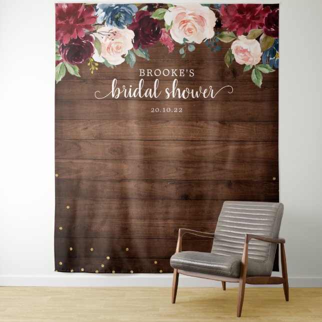 Burgundy Blush Floral Bridal shower Photo Backdrop (In Situ)