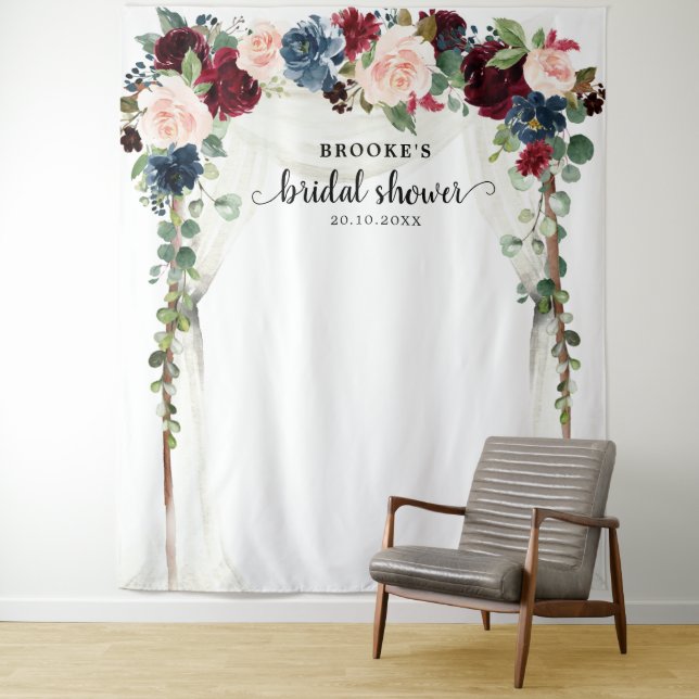 Burgundy Blush Floral Bridal shower Photo Backdrop (In Situ)