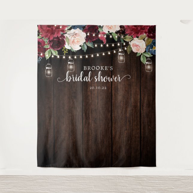 Burgundy Blush Floral Bridal shower Photo Backdrop (Front)