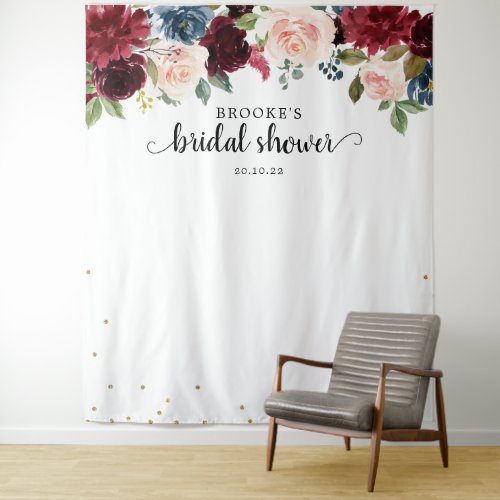 Burgundy Blush Floral Bridal shower Photo Backdrop