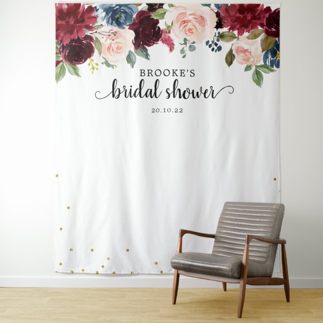 Burgundy Blush Floral Bridal shower Photo Backdrop (In Situ)