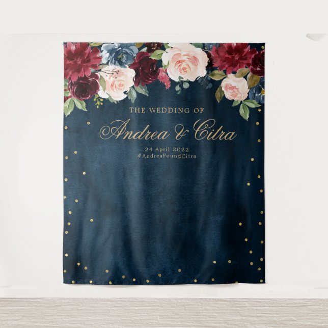 Burgundy Blush Floral Bridal shower Photo Backdrop (Front)