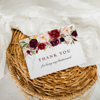 burgundy blush floral bridesmaid thank you card