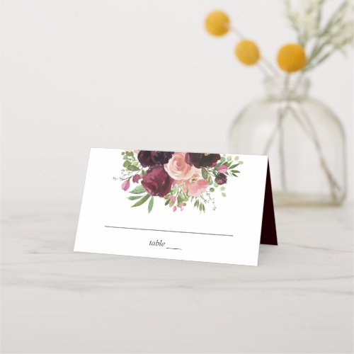 Burgundy  Blush Floral _ Burgundy Place Card