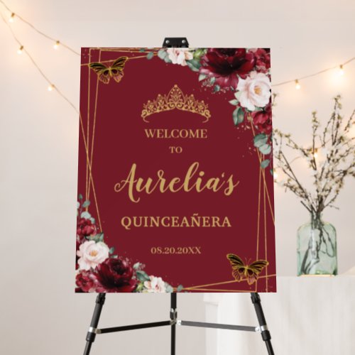 Burgundy Blush Floral Butterflies Quinceaera  Foa Foam Board