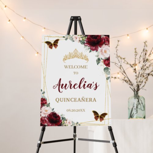 Burgundy Blush Floral Butterflies Quinceaera  Foam Board