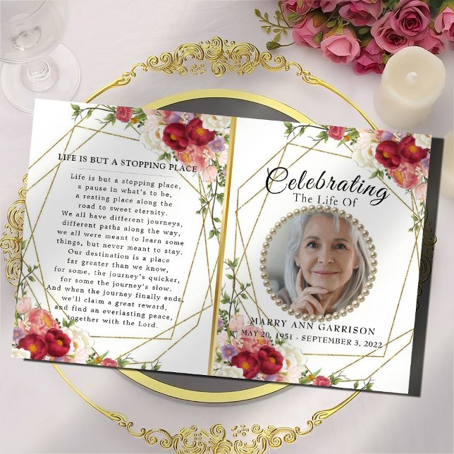 Burgundy Blush Floral Celebration of Life Program (Creator Uploaded)