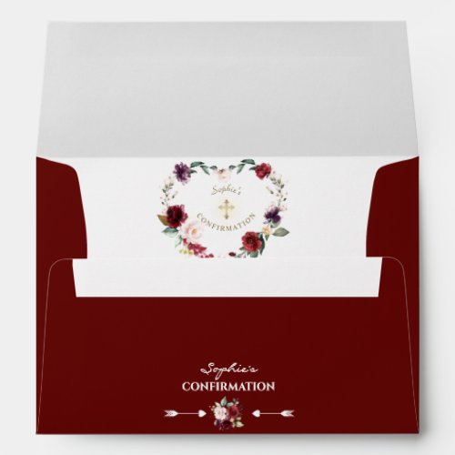 Burgundy Blush Floral Confirmation Return Address Envelope