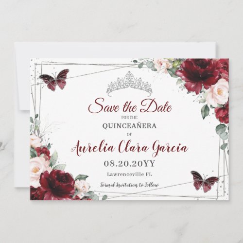 Burgundy Blush Floral Crown Quinceaera 3 Photos Save The Date