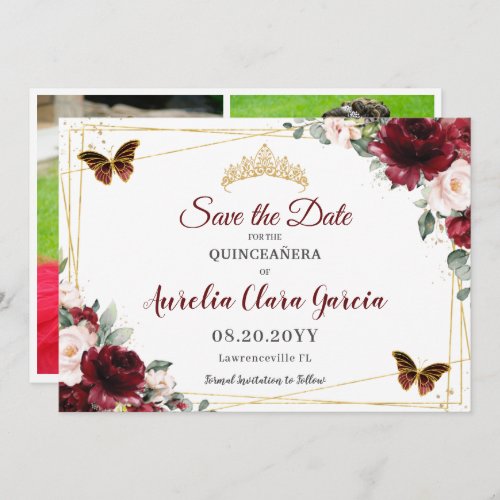Burgundy Blush Floral Crown Quinceaera 3 Photos Save The Date