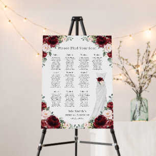 Burgundy Blush Floral Dress Bridal Shower Seating Foam Board