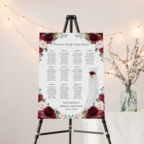 Burgundy Blush Floral Dress Bridal Shower Seating  Foam Board