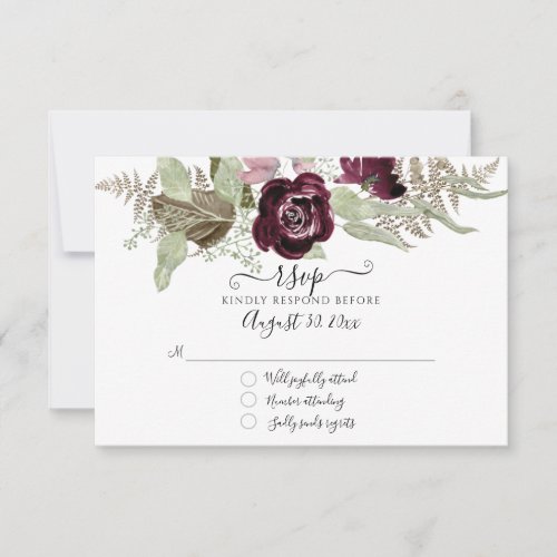 Burgundy Blush Floral Elegant Sage Wedding  RSVP