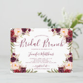 Burgundy Blush Floral Elegant Script Bridal Brunch Invitation (Standing Front)