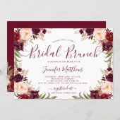 Burgundy Blush Floral Elegant Script Bridal Brunch Invitation (Front/Back)