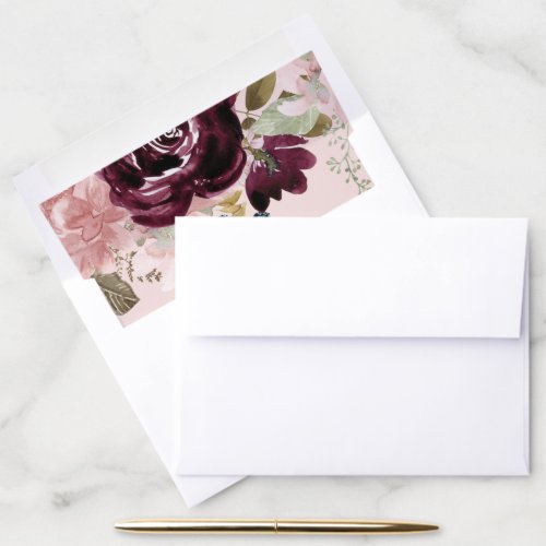 Burgundy Blush Floral Eucalyptus Foliage Wedding Envelope Liner