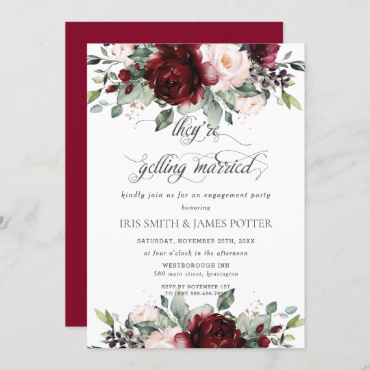 Burgundy Blush Floral Flowers Engagement Party Invitation | Zazzle.com