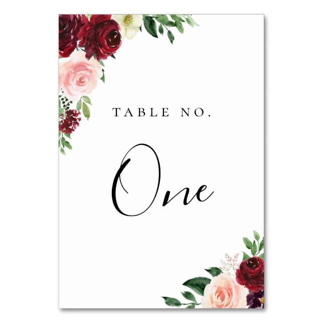 Burgundy Blush Floral Frame Table Number (Front)