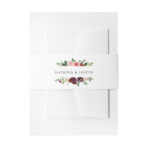 Burgundy Blush Floral Frame Wedding Invitation Belly Band