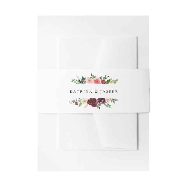 Burgundy Blush Floral Frame Wedding Invitation Belly Band (Front Example)