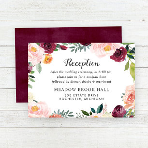 Burgundy Blush Floral Frame Wedding Reception Enclosure Card