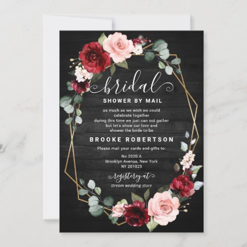 Burgundy  Blush Floral Geometric Bridal Shower Invitation