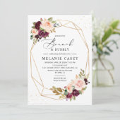 Burgundy Blush Floral Geometric Brunch and Bubbly Invitation (Standing Front)